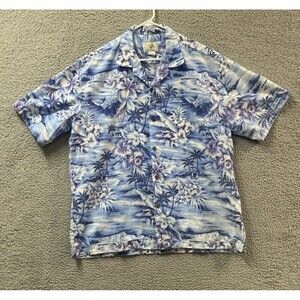 Ho Aloha Hawaiian Shirt Mens XL Blue Short Sleeve Button Up Floral
